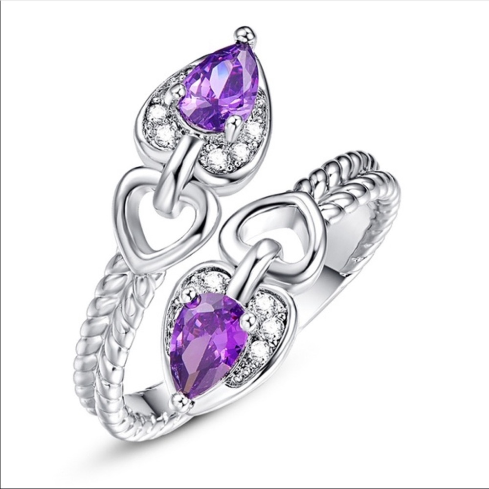 NWT 925 Silver Amethyst & Diamond Ring - Picture 2 of 4